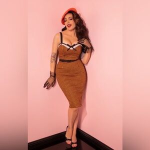 Vixen by Micheline Pitt Orange and Black Checkered Dress